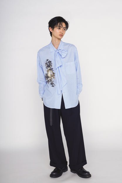 COTTON STRIPED HEAD IN HANDS PRINT RIBON SHIRT