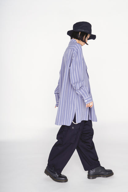 COTTON STRIPED HORSE RIDER PRINT DRAPE SHIRT