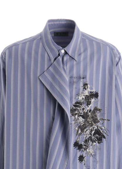 COTTON STRIPED HORSE RIDER PRINT DRAPE SHIRT