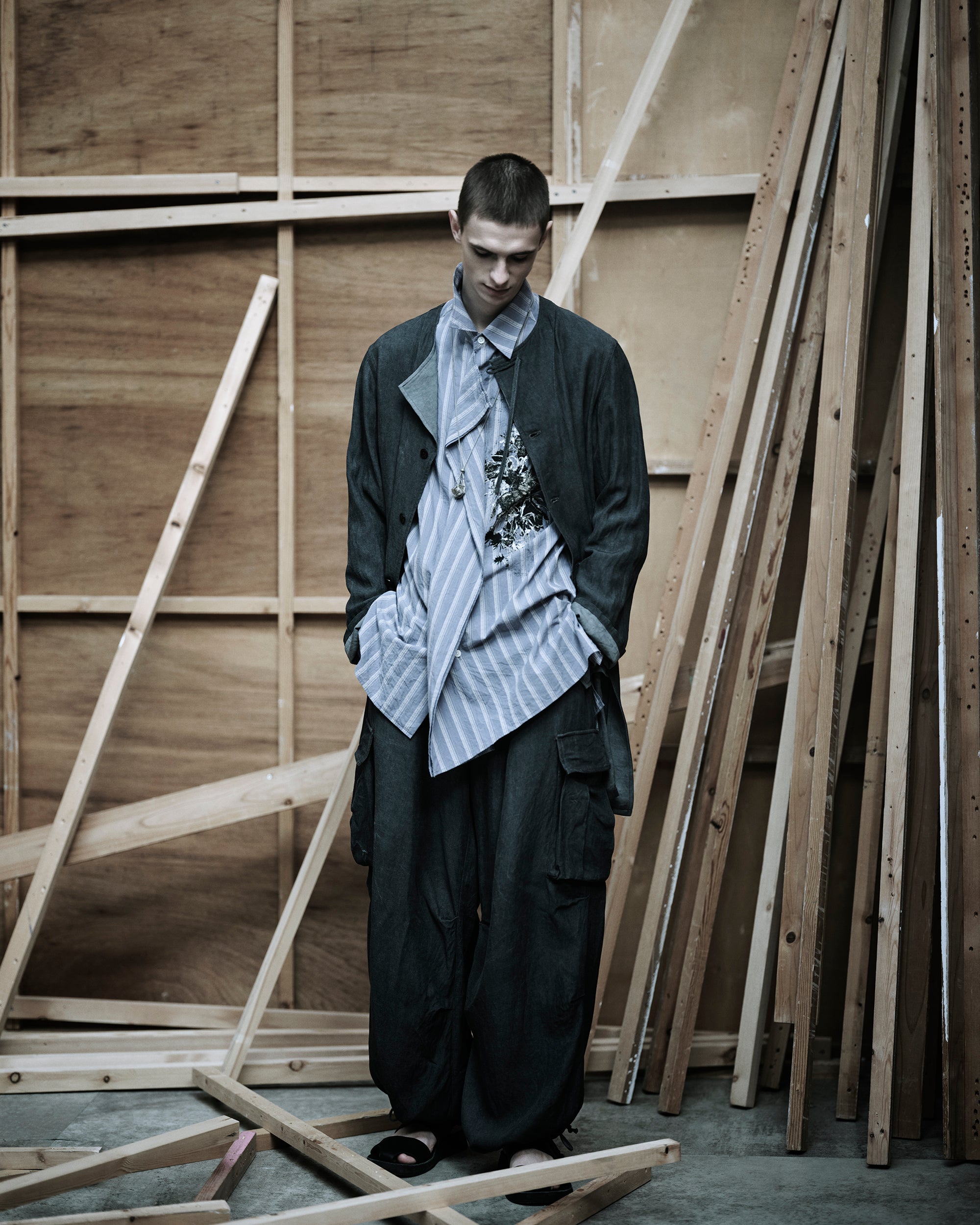 COTTON STRIPED HORSE RIDER PRINT DRAPE SHIRT – THE SHOP YOHJI YAMAMOTO