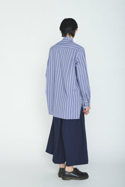 COTTON STRIPED HORSE RIDER PRINT DRAPE SHIRT