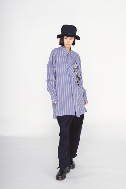 COTTON STRIPED HORSE RIDER PRINT DRAPE SHIRT