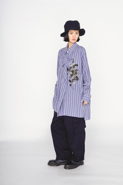 COTTON STRIPED HORSE RIDER PRINT DRAPE SHIRT