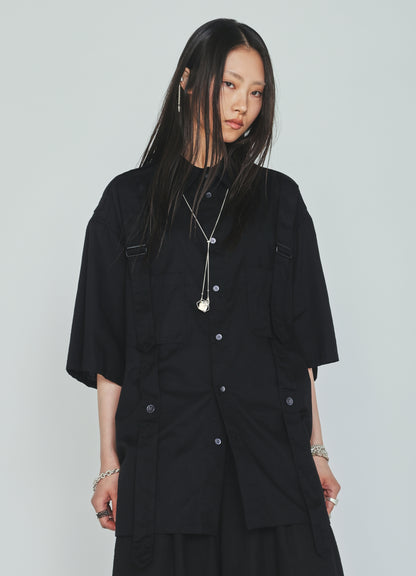 COTTON TWILL BELT REGULAR COLLAR SHORT-SLEEVE SHIRT