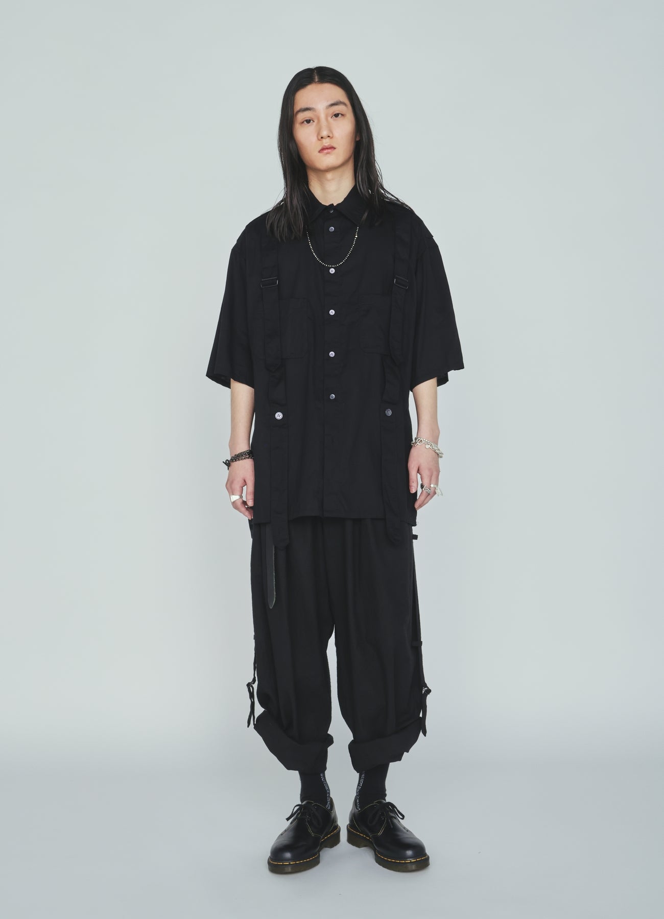 COTTON TWILL BELT REGULAR COLLAR SHORT-SLEEVE SHIRT