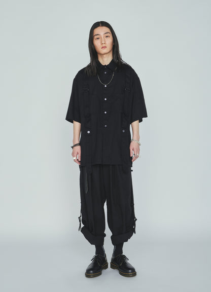 COTTON TWILL BELT REGULAR COLLAR SHORT-SLEEVE SHIRT