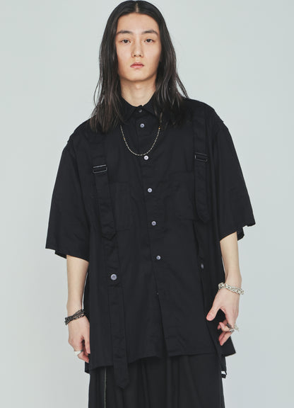 COTTON TWILL BELT REGULAR COLLAR SHORT-SLEEVE SHIRT