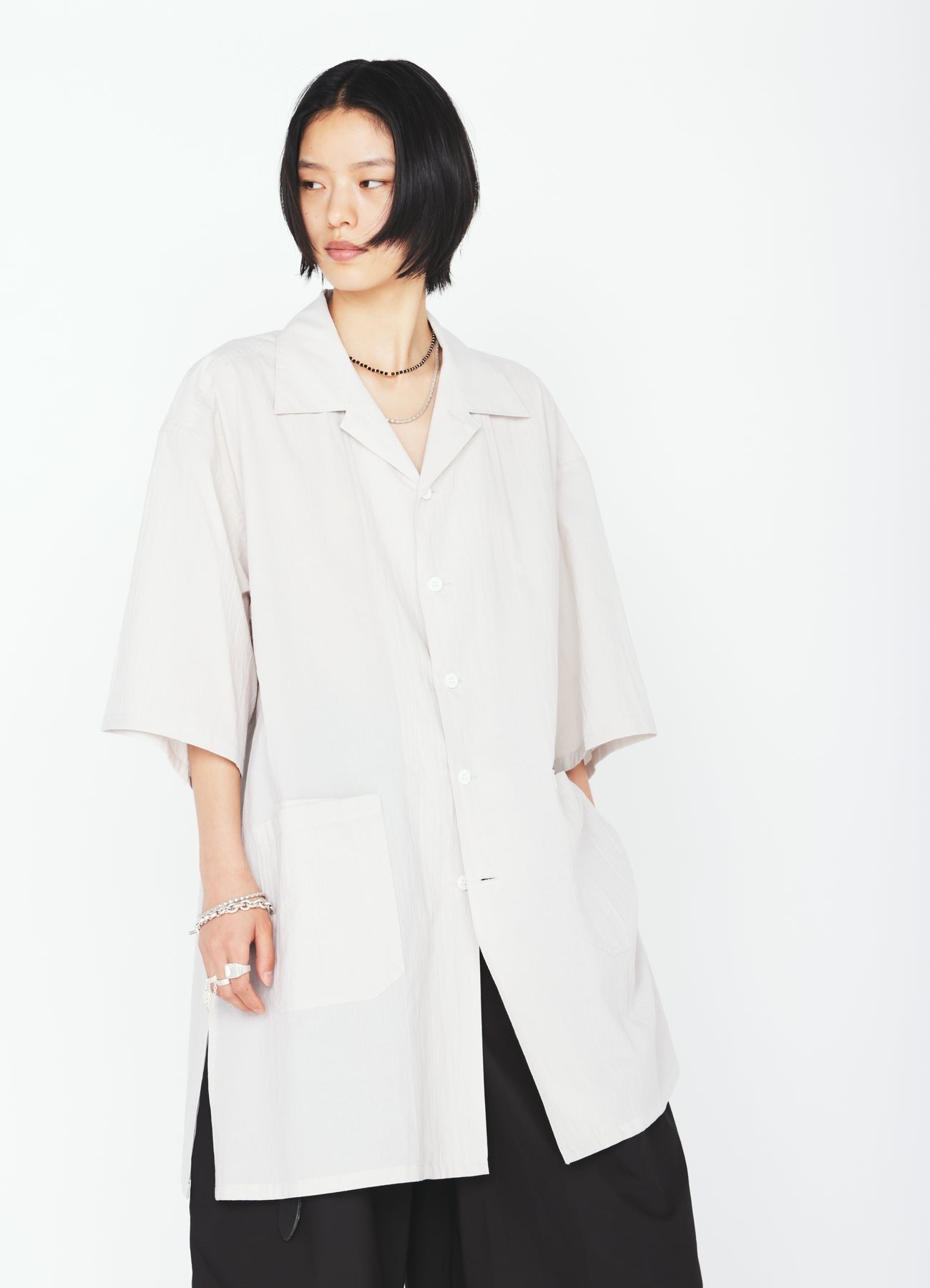 60S COTTON LAWN OPEN COLLAR SHIRT