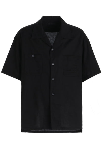 COTTON TWILL OPEN COLLAR SHORT-SLEEVE SHIRT