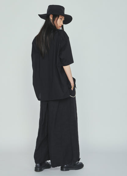 COTTON TWILL OPEN COLLAR SHORT-SLEEVE SHIRT