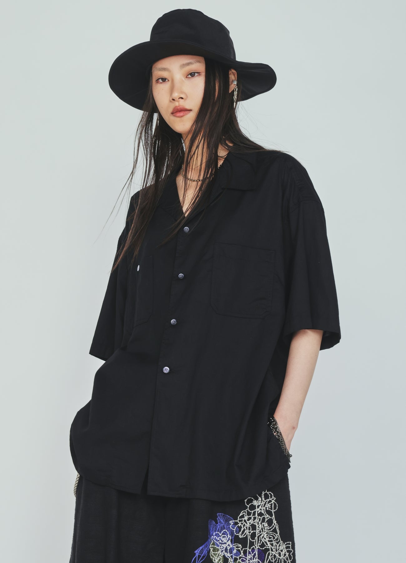COTTON TWILL OPEN COLLAR SHORT-SLEEVE SHIRT – THE SHOP YOHJI YAMAMOTO