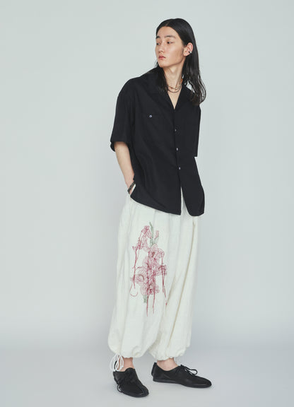 COTTON TWILL OPEN COLLAR SHORT-SLEEVE SHIRT
