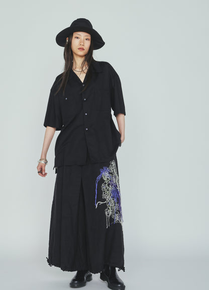 COTTON TWILL OPEN COLLAR SHORT-SLEEVE SHIRT