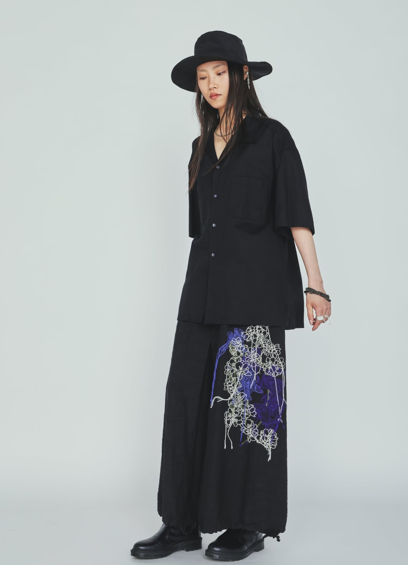 COTTON TWILL OPEN COLLAR SHORT-SLEEVE SHIRT