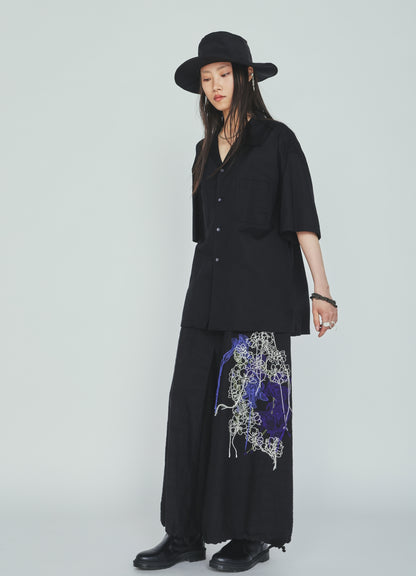 COTTON TWILL OPEN COLLAR SHORT-SLEEVE SHIRT