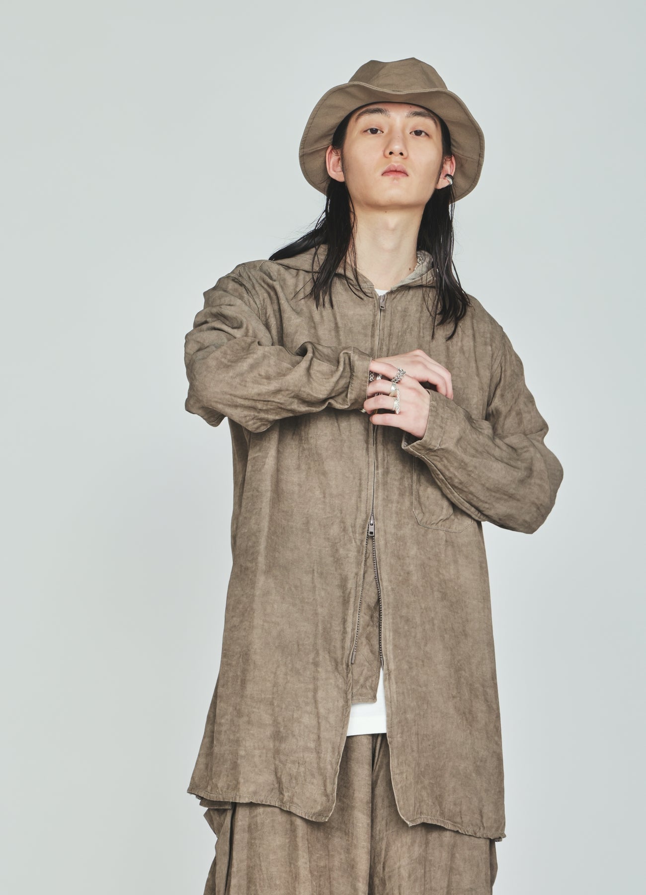 VIS/LI TWILL PIGMENT PRINT HOODED ZIP SHIRT