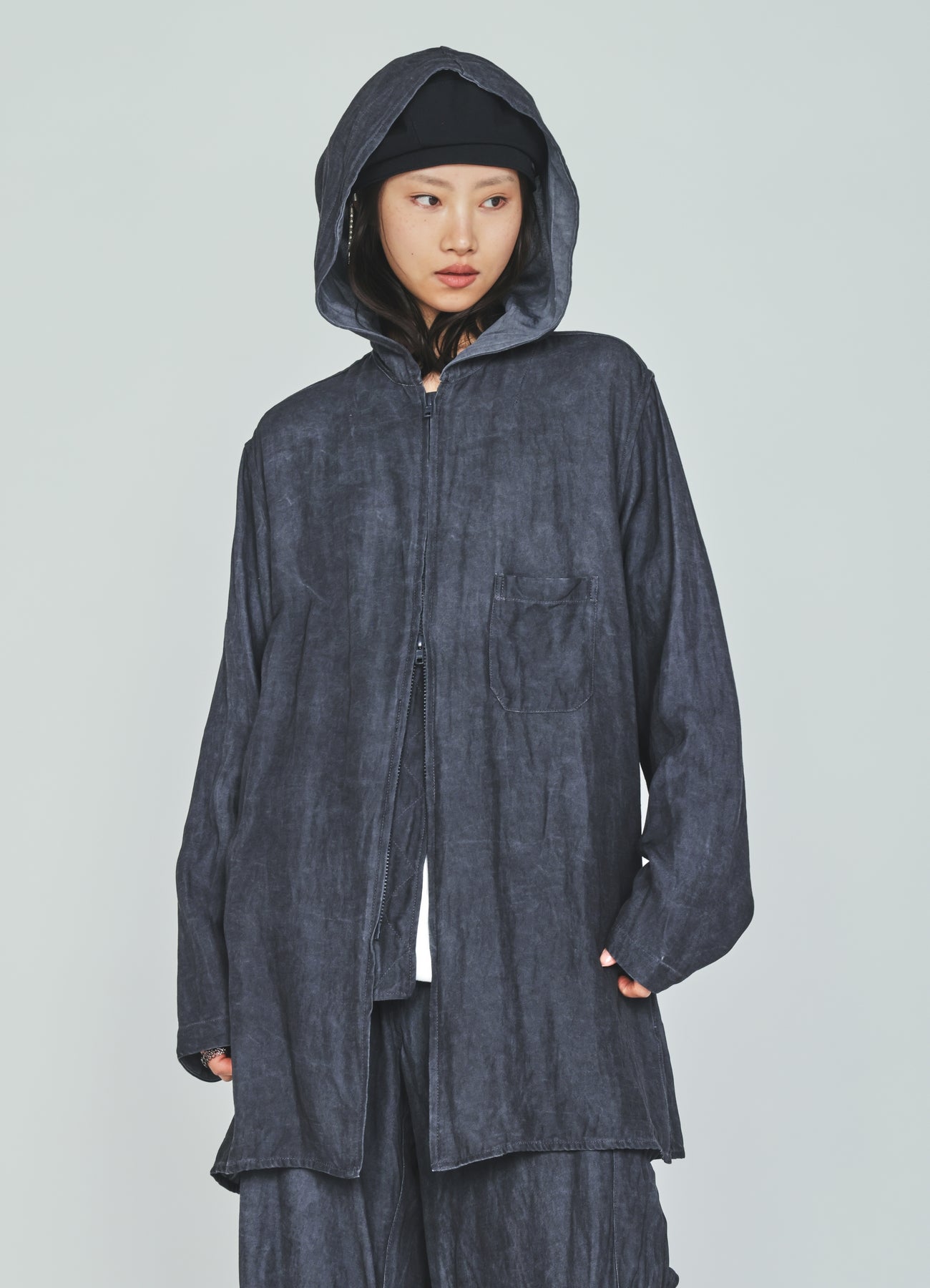 VIS/LI TWILL PIGMENT PRINT HOODED ZIP SHIRT