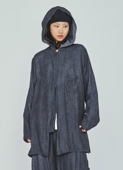 VIS/LI TWILL PIGMENT PRINT HOODED ZIP SHIRT