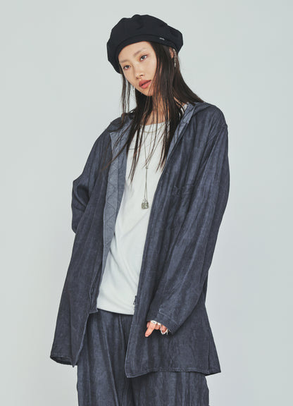 VIS/LI TWILL PIGMENT PRINT HOODED ZIP SHIRT