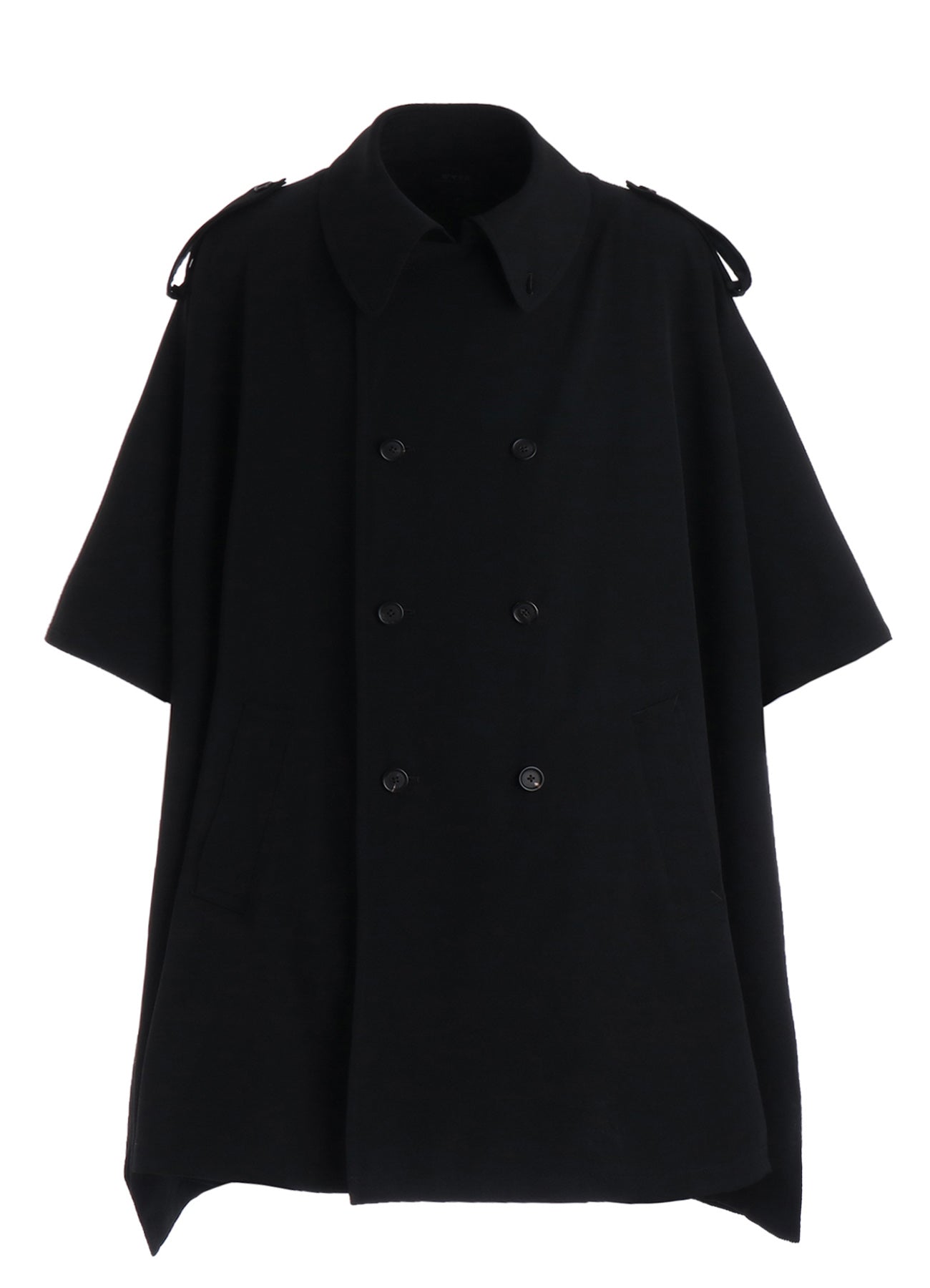 WASHER WOOL GABARDINE EPAULETTE DOUBLE-BREASTED PONCHO