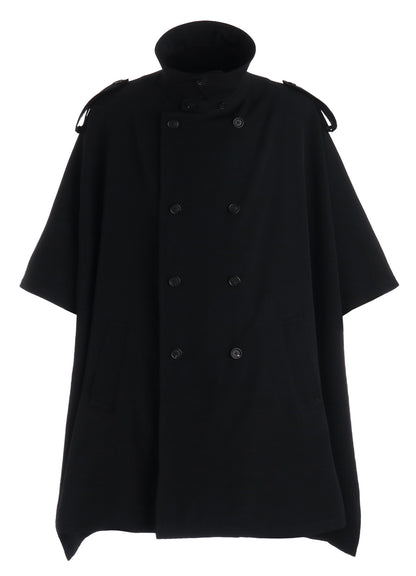 WASHER WOOL GABARDINE EPAULETTE DOUBLE-BREASTED PONCHO
