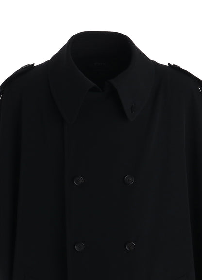 WASHER WOOL GABARDINE EPAULETTE DOUBLE-BREASTED PONCHO