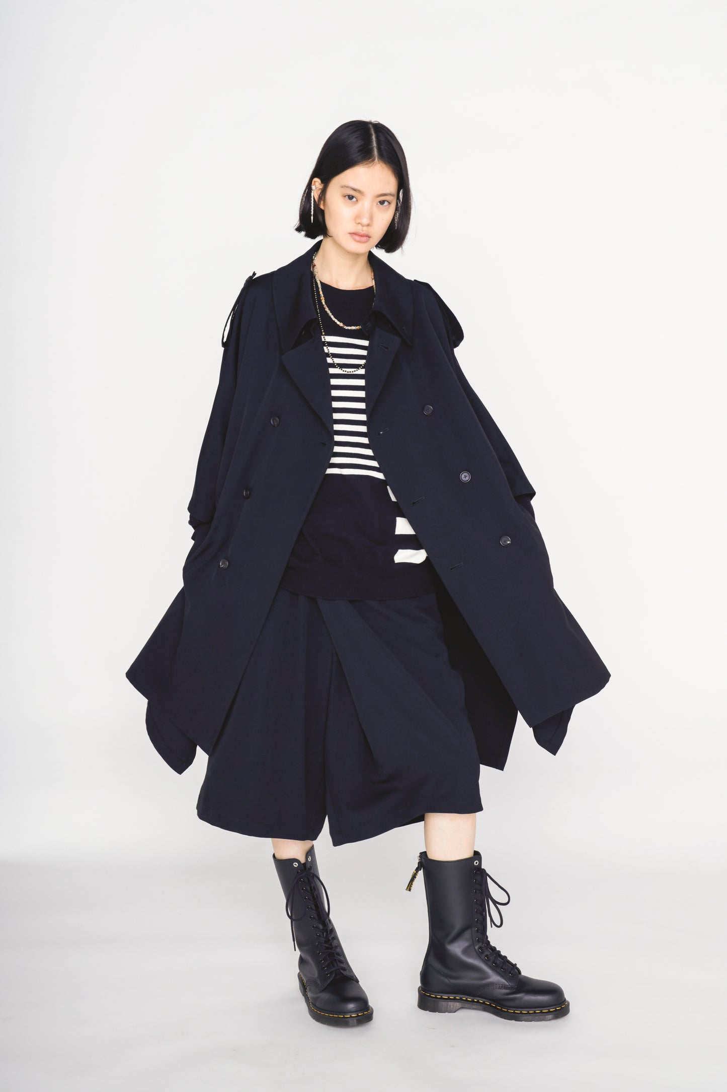 WASHER WOOL GABARDINE EPAULETTE DOUBLE-BREASTED PONCHO