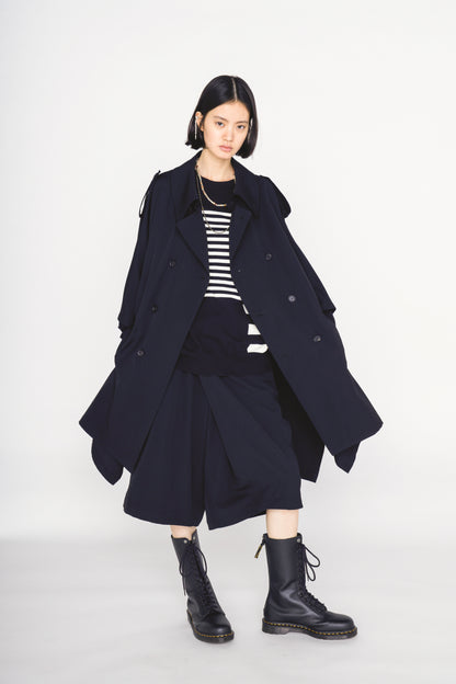 WASHER WOOL GABARDINE EPAULETTE DOUBLE-BREASTED PONCHO