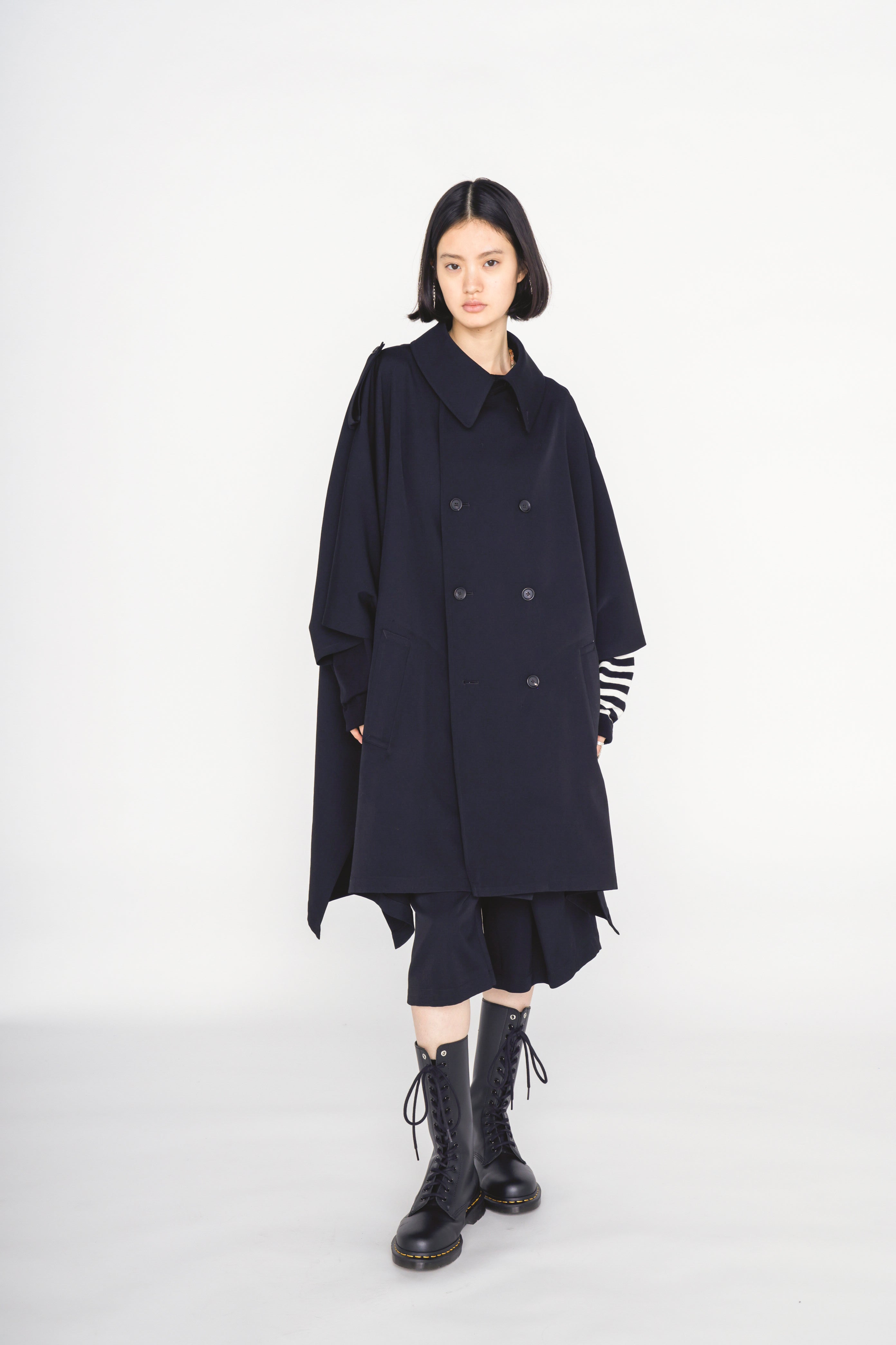 WASHER WOOL GABARDINE EPAULETTE DOUBLE-BREASTED PONCHO – THE SHOP