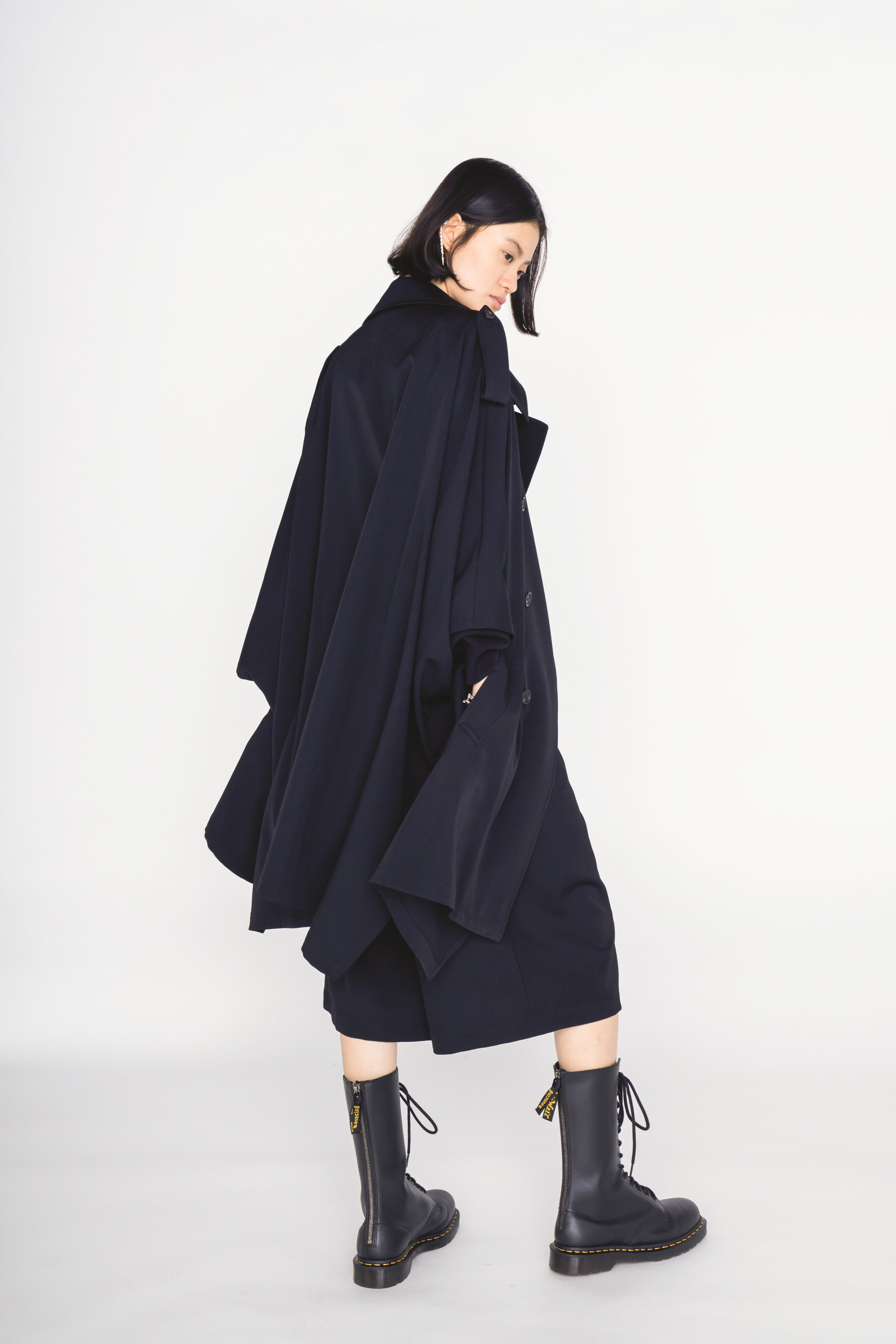 WASHER WOOL GABARDINE EPAULETTE DOUBLE-BREASTED PONCHO – THE SHOP