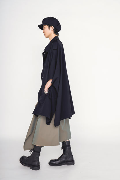 WASHER WOOL GABARDINE EPAULETTE DOUBLE-BREASTED PONCHO