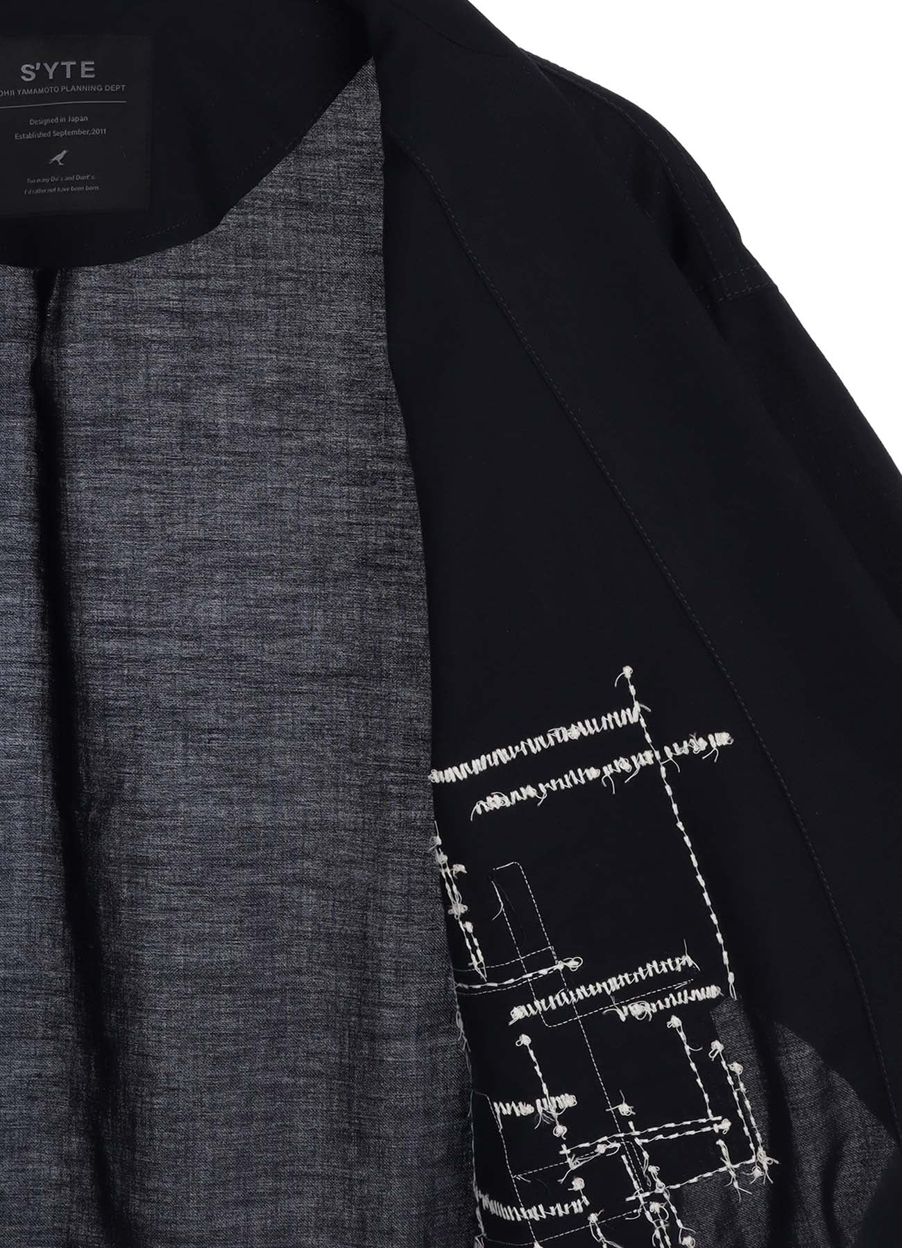 ORGANIC COTTON WASHER ONE-BUTTON LONG COAT WITH  SASHIKO EMBROIDERY