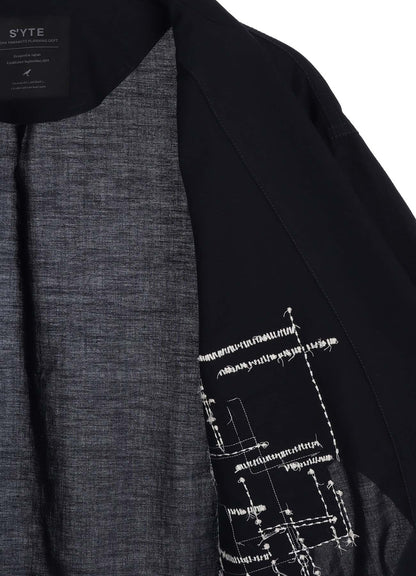 ORGANIC COTTON WASHER ONE-BUTTON LONG COAT WITH  SASHIKO EMBROIDERY