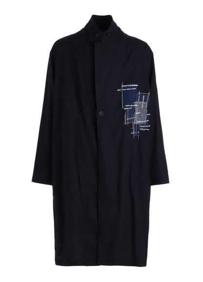 ORGANIC COTTON WASHER ONE-BUTTON LONG COAT WITH  SASHIKO EMBROIDERY
