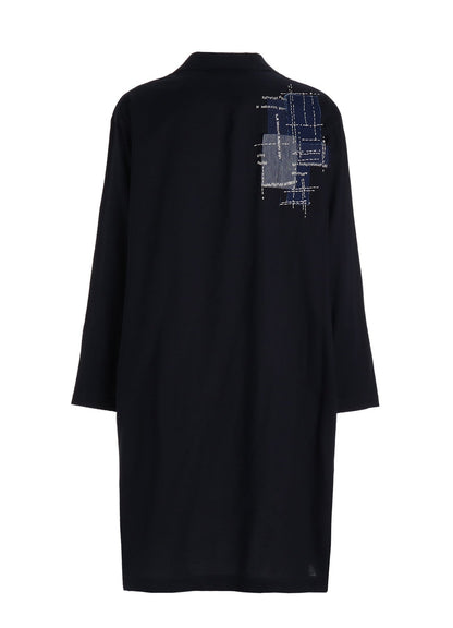 ORGANIC COTTON WASHER ONE-BUTTON LONG COAT WITH  SASHIKO EMBROIDERY