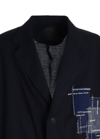 ORGANIC COTTON WASHER ONE-BUTTON LONG COAT WITH  SASHIKO EMBROIDERY