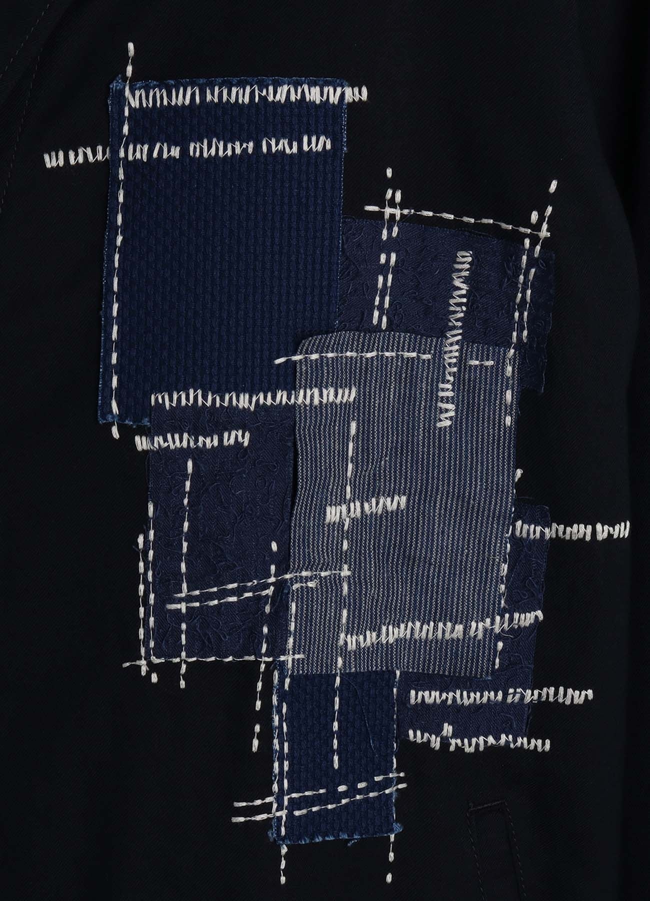 ORGANIC COTTON WASHER ONE-BUTTON LONG COAT WITH  SASHIKO EMBROIDERY