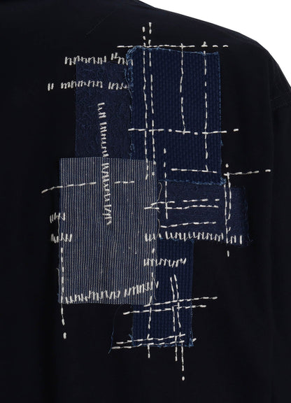 ORGANIC COTTON WASHER ONE-BUTTON LONG COAT WITH  SASHIKO EMBROIDERY