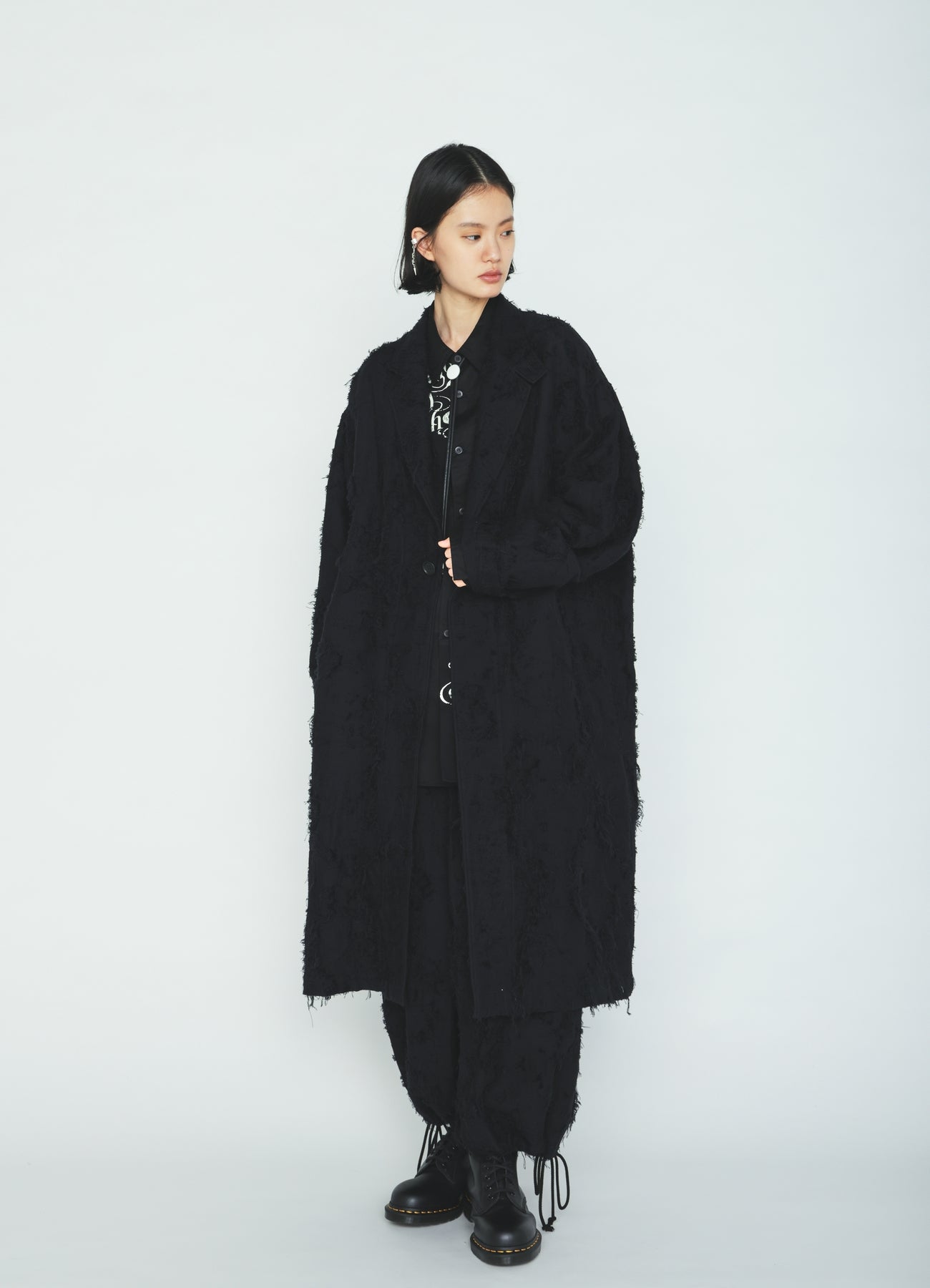 COTTON BOTANICAL SHEER JACQUARD ONE-BUTTON LONG COAT