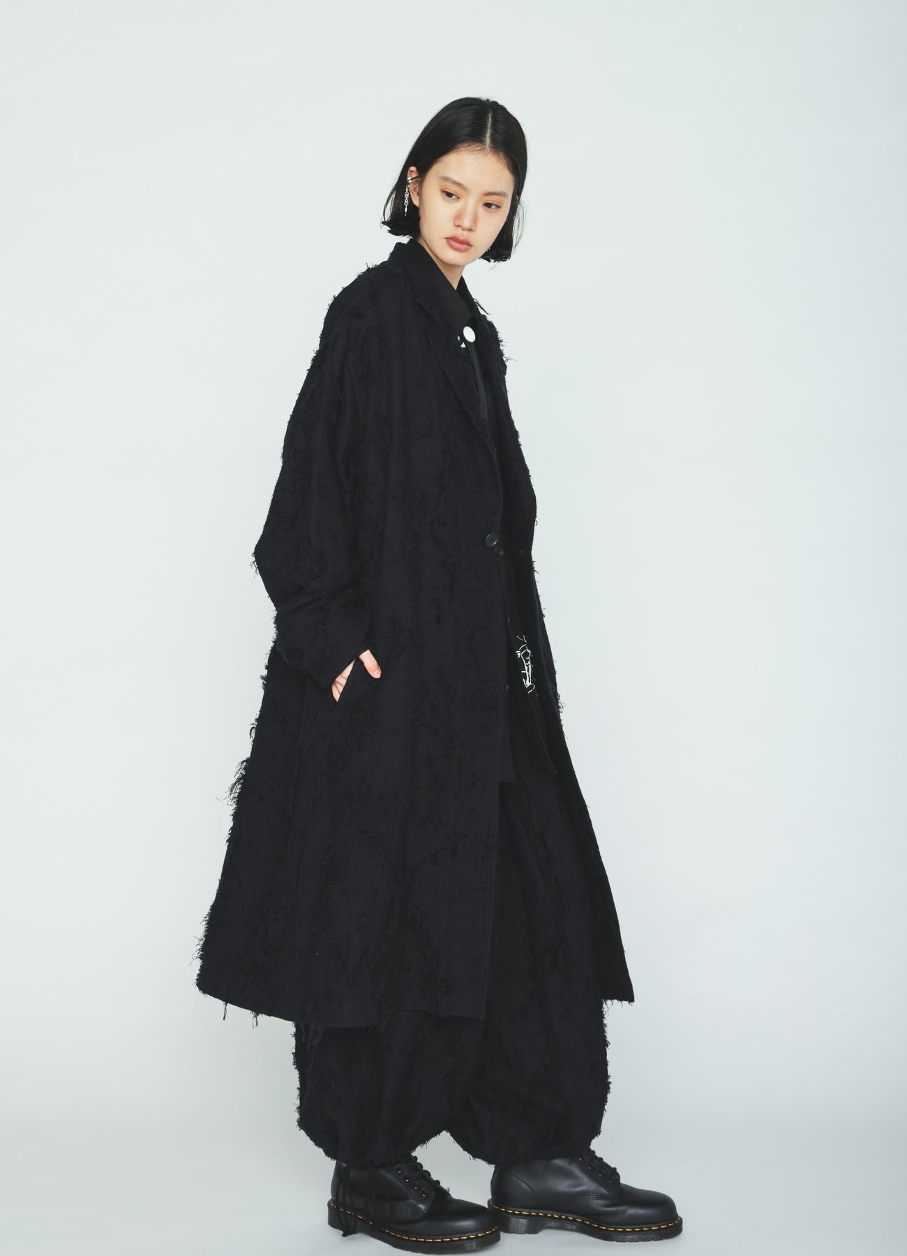 COTTON BOTANICAL SHEER JACQUARD ONE-BUTTON LONG COAT