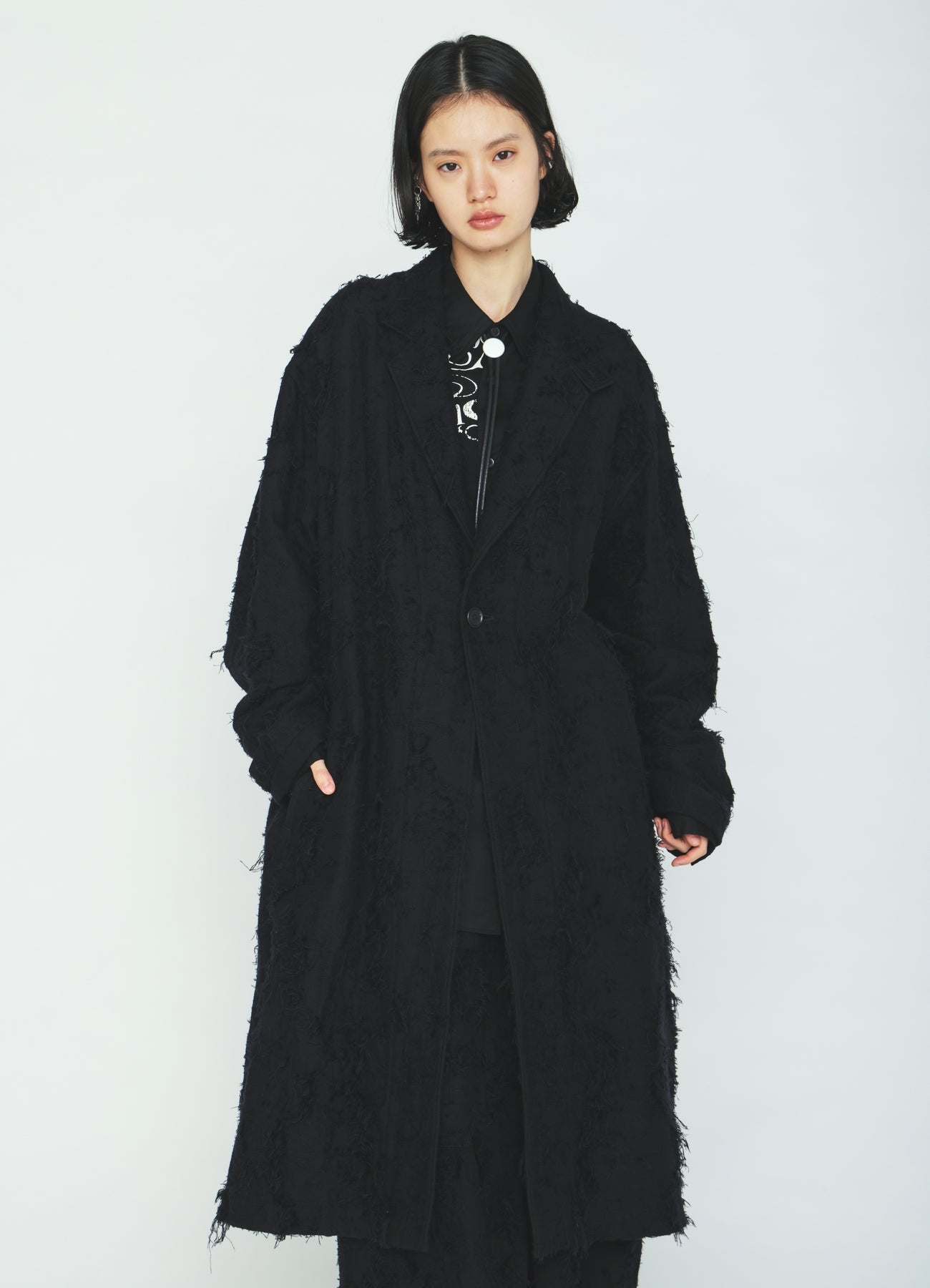 COTTON BOTANICAL SHEER JACQUARD ONE-BUTTON LONG COAT