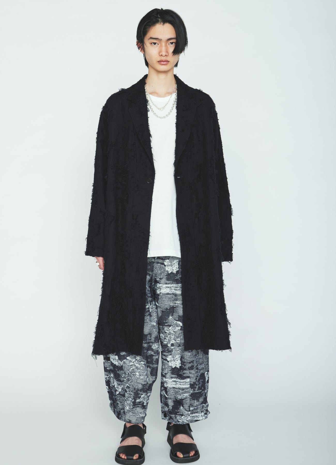 COTTON BOTANICAL SHEER JACQUARD ONE-BUTTON LONG COAT