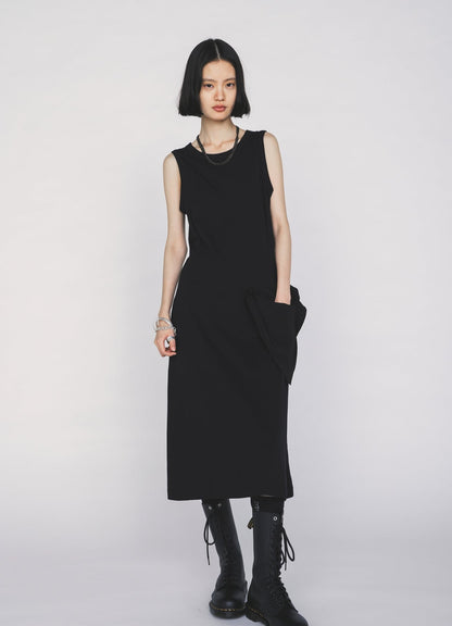 30/COTTON JERSEY DRAPE POCKET DRESS