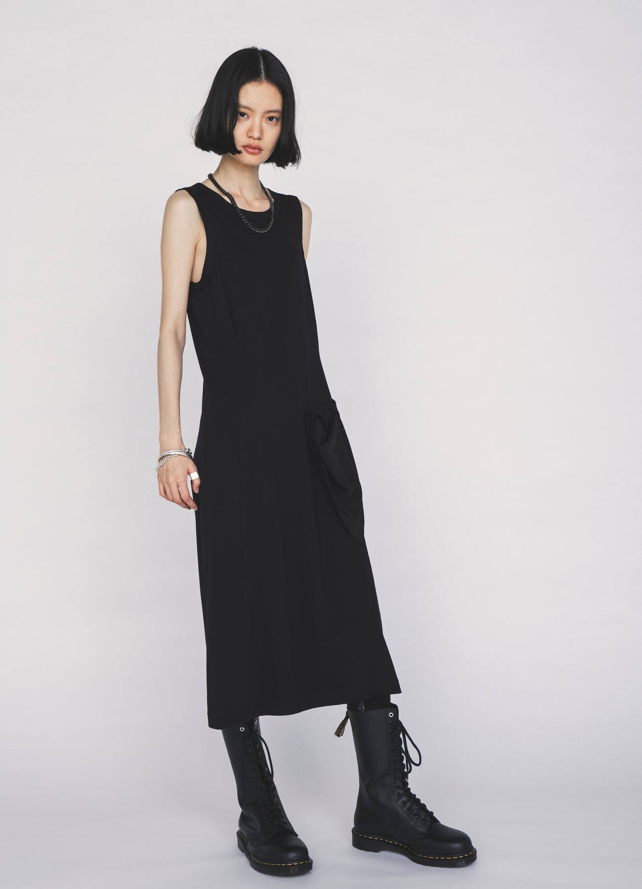 30/COTTON JERSEY DRAPE POCKET DRESS