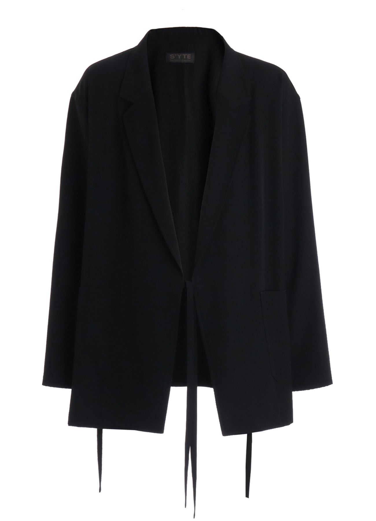 WASHER WOOL GABARDINE SEMI-DOUBLE-BREASTED TIE-FRONT JACKET
