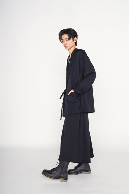 WASHER WOOL GABARDINE SEMI-DOUBLE-BREASTED TIE-FRONT JACKET