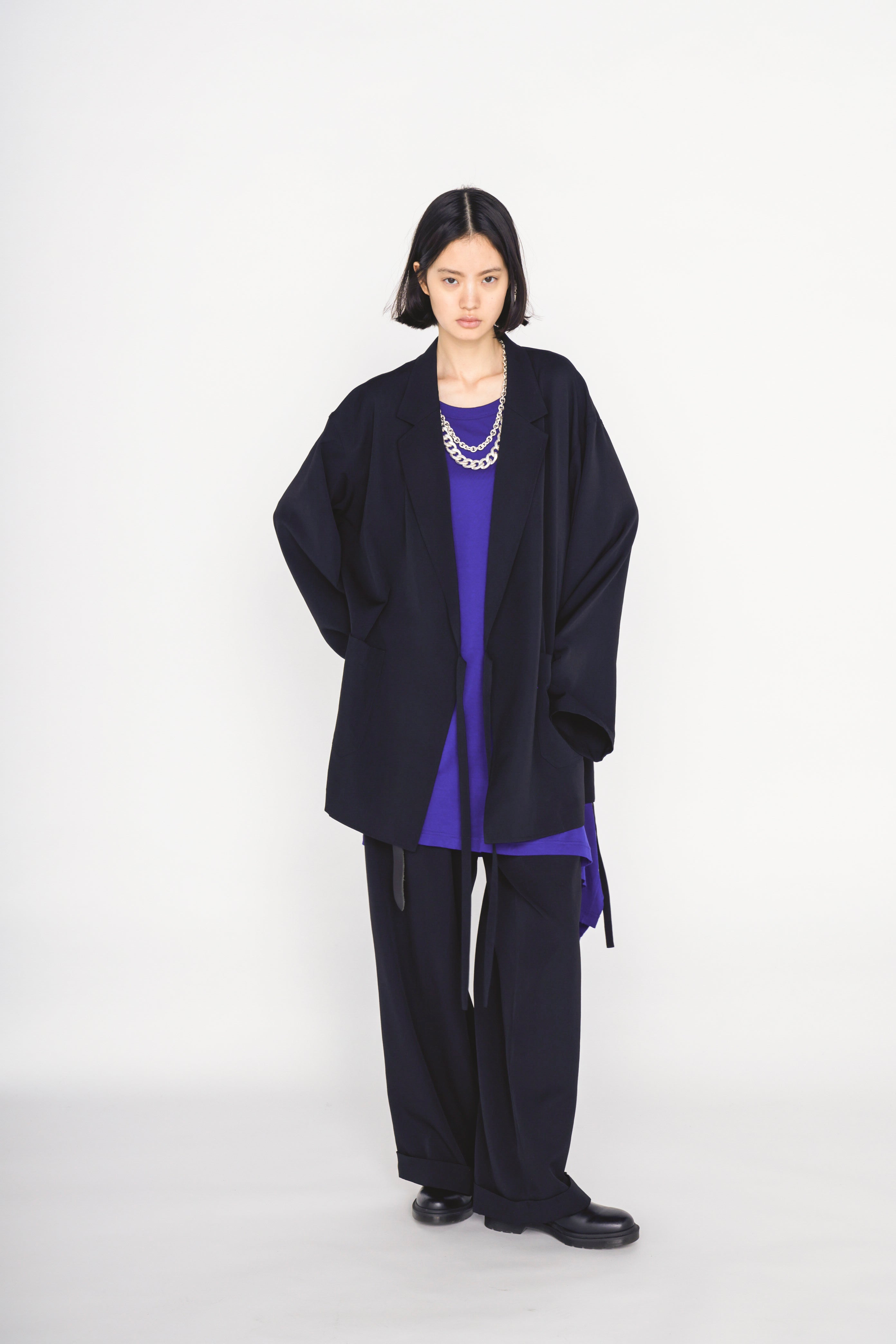 WASHER WOOL GABARDINE SEMI-DOUBLE-BREASTED TIE-FRONT JACKET – THE