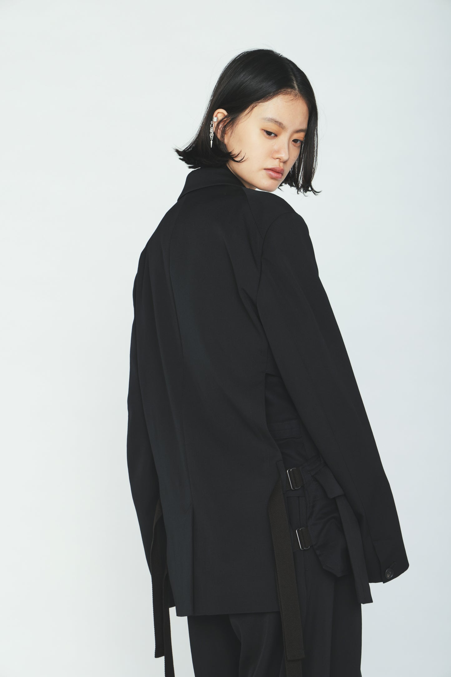 WASHER WOOL GABARDINE SIDE-BELTED JACKET