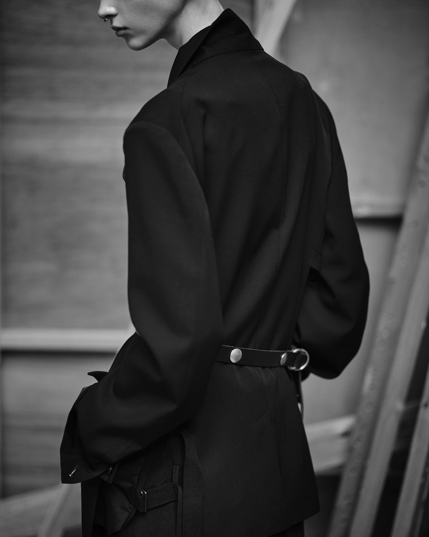 WASHER WOOL GABARDINE SIDE-BELTED JACKET