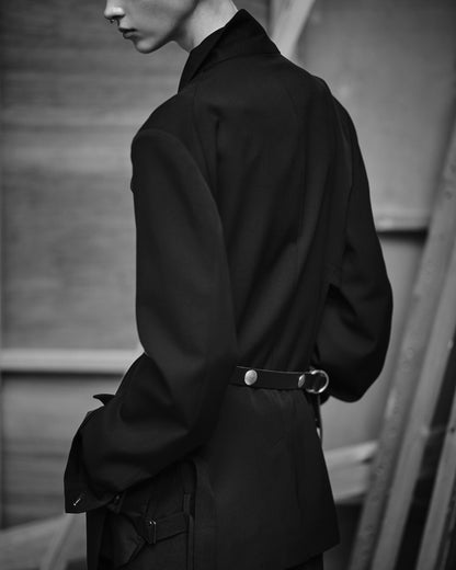 WASHER WOOL GABARDINE SIDE-BELTED JACKET